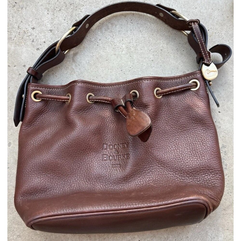 Vintage Dooney & Bourke Dark Brown Leather Drawstring Shoulder Bag Purse RARE